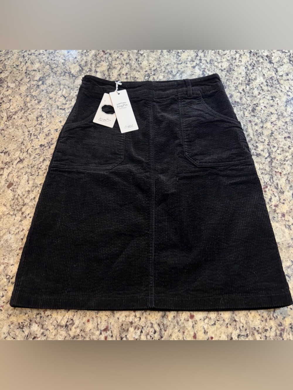 Corduroy A-Line Knee Length Skirt in Black